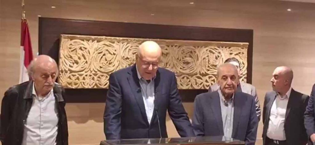 Mikati, Berry et Joumblatt appellent à un cessez-le-feu et au déploiement de l’armée dans le sud